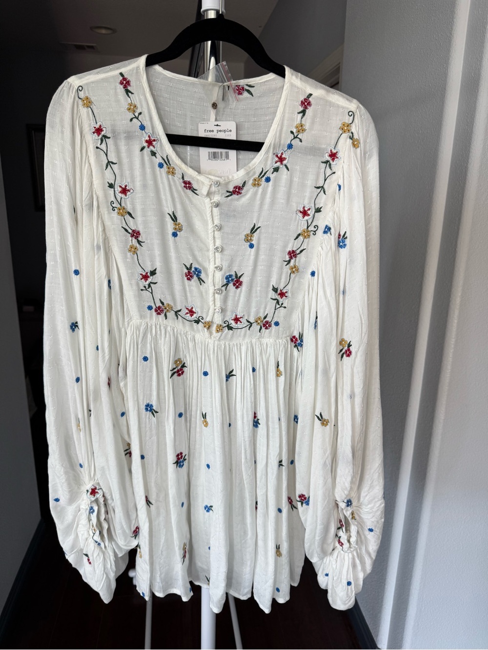 Free People White Embroidered Boho Peasant Tunic/Dress
